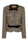 Valentino Womens Multicolor. Tweed Cropped Woven Jacket In Animal Print
