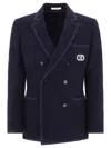 VALENTINO BOUCLÉ WOOL BLAZER WITH VLOGO SIGNATURE EMBROIDERY JACKETS BLUE