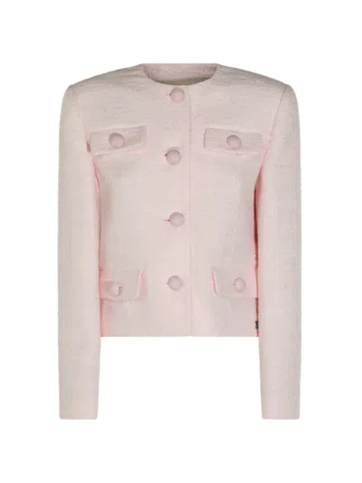 Valentino Bouclé-knit Flap-pocket Jacket In Pink