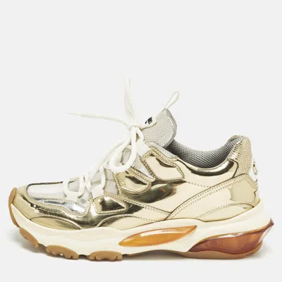 Pre-owned Valentino Garavani Bounce Size 37.5 Gold/silver Leather Low Top Sneakers