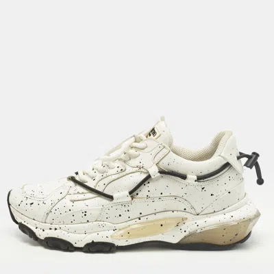 Pre-owned Valentino Garavani Bounce Size 41 White Leather Paint Splat Lace Up Sneakers