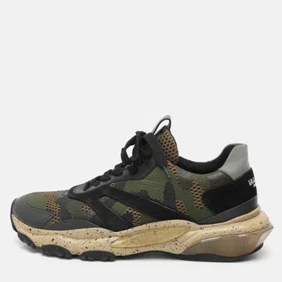 Pre-owned Valentino Garavani Bounce Trainer Size 41 Camouflage Military Green Fabric And Leather Sneakers