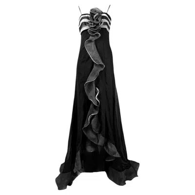 Pre-owned Valentino Boutique 1990 Black White Ruffle Organza Maxi Dress