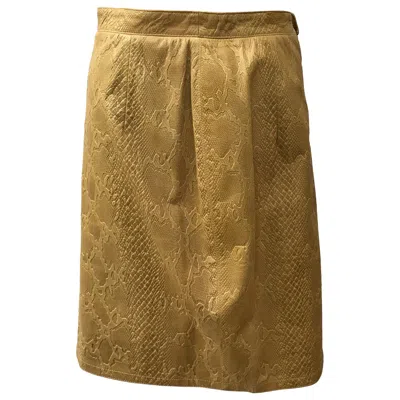 Pre-owned Valentino Boutique Camel Embossed Leather Skirt-4 In Brown