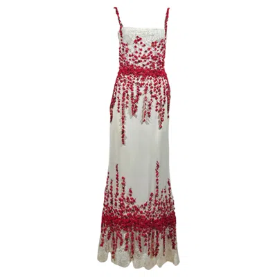 Pre-owned Valentino Boutique Spring 2000 Look 85 Maxi Red Roses Lace Dress