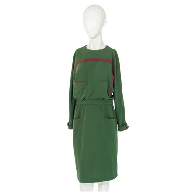 Pre-owned Valentino Boutique Vintage 1970s Long Sleeve Olive Green Cocktail Dress Size 10