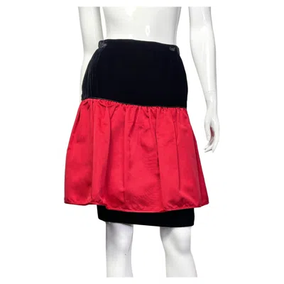 Pre-owned Valentino Boutique Vintage Black & Red Velvet Skirt
