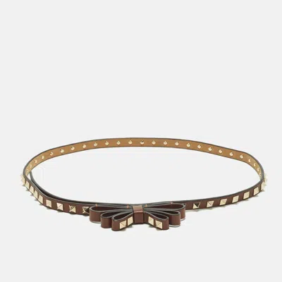 Pre-owned Valentino Garavani Bow 80cm Slim Belt Brown Leather