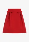 Valentino Bow-detailed Pleated Wool And Silk-blend Mini Skirt In Red