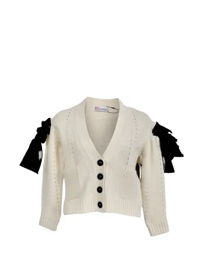Pre-owned Valentino Bow Accent Cardigan In Neutrals
