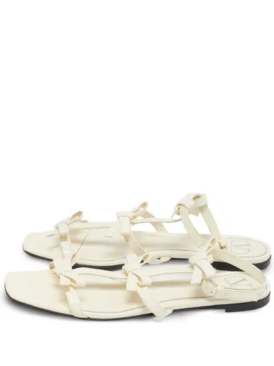 Pre-owned Valentino Garavani Bow Ankle Strap Flats In White