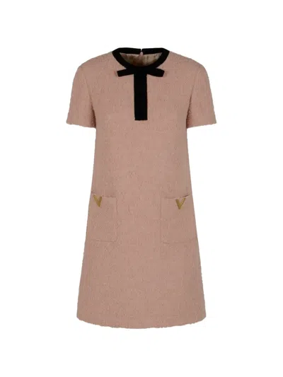 Valentino Bow-appliqué Pocket Mini Dress In Brown