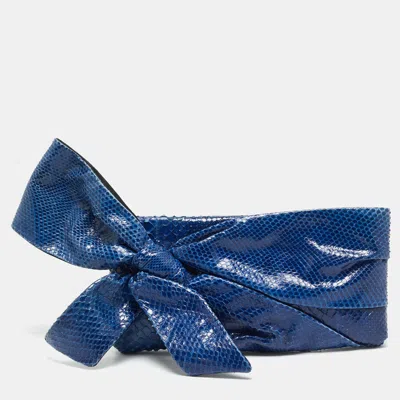 Pre-owned Valentino Garavani Bow Blue Python Clutch