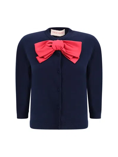 Valentino Bow Cardigan In Blue