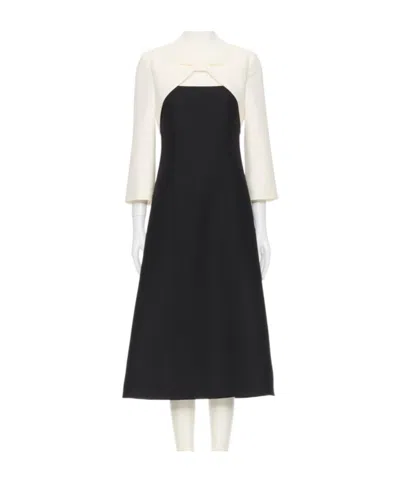Valentino Bow Contrast Sleeve Midi Dress In Black