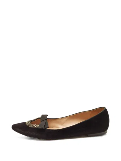 Pre-owned Valentino Garavani Bow Crystal-embellished Ballet Flats In Black