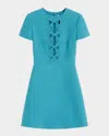 Valentino Bow Cutout Short-sleeve Crepe Mini Dress In Blue