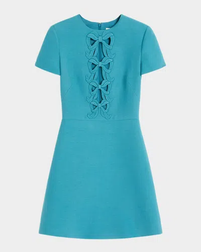 Valentino Bow Cutout Short-sleeve Crepe Mini Dress In Blue