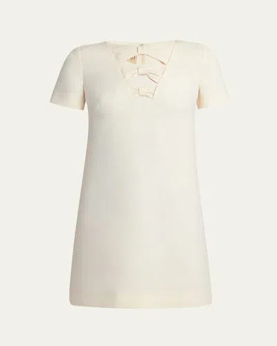 Valentino Bow Cutout Short-sleeve Mini Dress In White