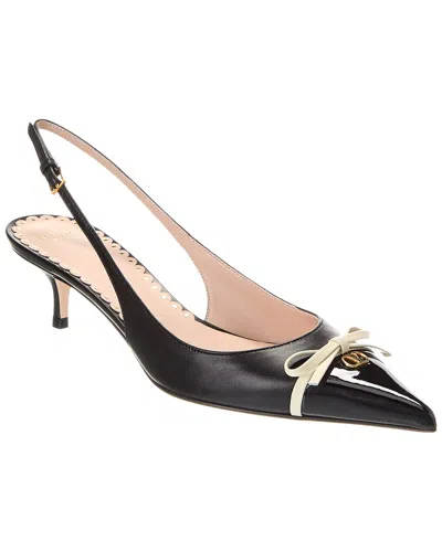 Valentino Garavani Valentino Bow Detail 45 Leather Slingback Pump In Black