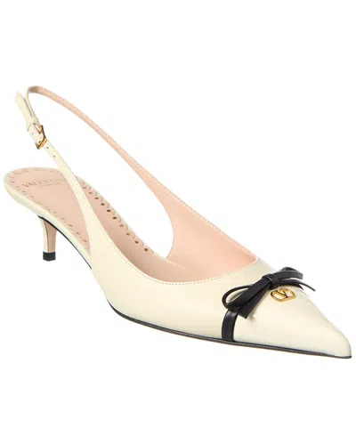 Valentino Garavani Valentino Bow Detail 45 Leather Slingback Pump In White