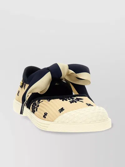 Valentino Garavani Bow Detail Ballerina Sneakers With Floral In Neutral