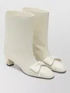 Valentino Leather Mid-calf Boots Featuring Bow Detail In White
