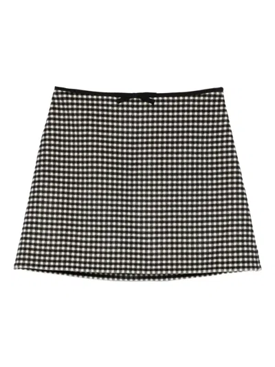 Valentino Bow-detail Checked Skirt In Black