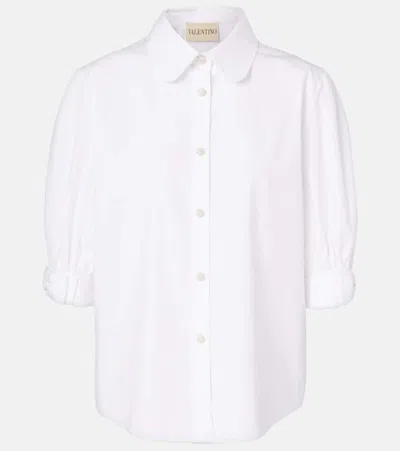 Valentino Bow-detail Cotton Poplin Shirt In White