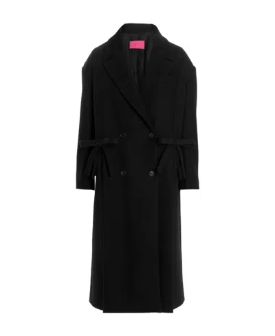 Valentino Bow-detail Double-breasted Coat In Black