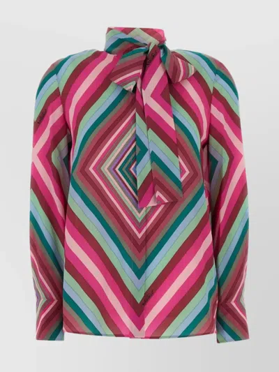 Valentino Bow Detail High Neckline Long Sleeves Shirt In Multicolor
