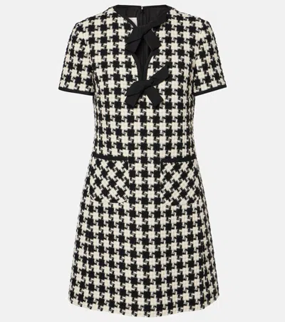 VALENTINO BOW-DETAIL HOUNDSTOOTH TWEED MINIDRESS