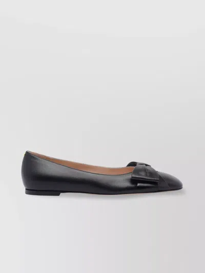 Valentino Garavani Bow Detail Leather Flats With Round Toe In Gray