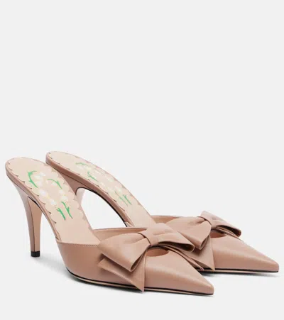 Valentino Garavani Bow-detail Leather Mules In Neutral