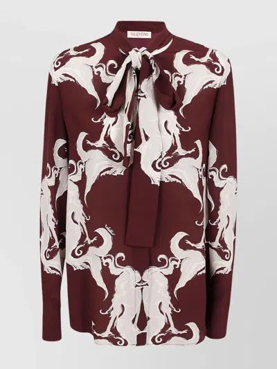 Valentino Bow Detail Long Sleeves Printed Shirt In Burgundy