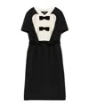 Valentino Belted Bow-embellished Velvet And Ottoman-trimmed Wool Midi Dress In Black