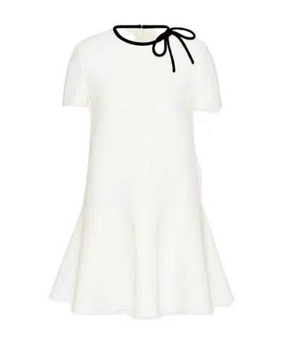 Valentino Bow Detail Round-necked Dress In White