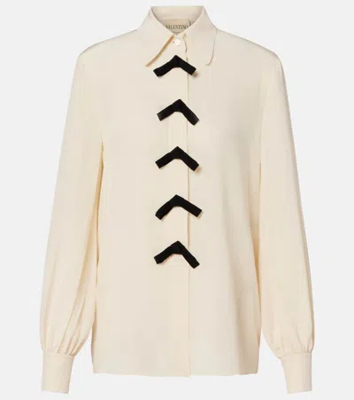 Valentino Bow-detail Silk Crêpe De Chine Blouse In Neutral