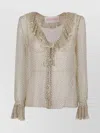 Valentino Lace-trimmed Ruffled Polka-dot Silk-chiffon Blouse