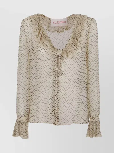 VALENTINO BOW DETAIL SILK RUFFLED TOP