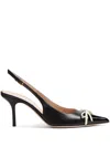 Valentino Garavani Leather Slingback With Patent Leather Toe In Black