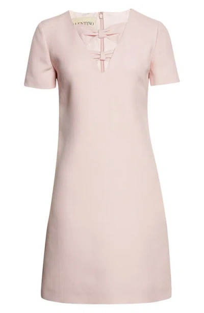 Valentino Bow Detail Solid Crepe Couture Minidress In Pink