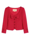 Valentino Textured Tweed Blazer Bow Detail In Red