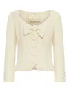 Valentino Wool Crepe Jacket With Applied Bow In Neutral