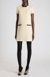 Valentino Bow Detail Virgin Wool Blend Tweed Minidress In Neutral