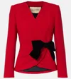 Valentino Bow-detailed Ruched Wool-crepe Wrap Jacket In Red