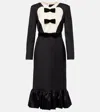 Valentino Belted Bow-embellished Velvet And Ottoman-trimmed Wool Midi Dress In Black