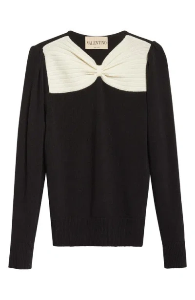 Valentino Bow Detail Virgin Wool Sweater In Black