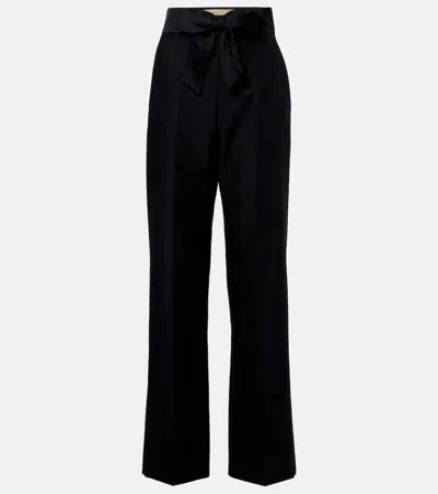 Valentino Bow-detail Wool And Mohair Straight Pants In Black