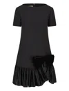Valentino Velvet Bow Ruffle Short-sleeve Mini Dress In Black